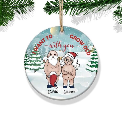 Funny Old Couple I Want To Grow Old With You Christmas Personalized Ornament, Gift For Couple.