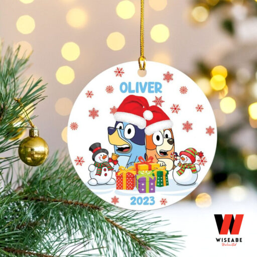 Family Bluey Christmas Ceramic Ornament 2023, Gift For Family Christmas