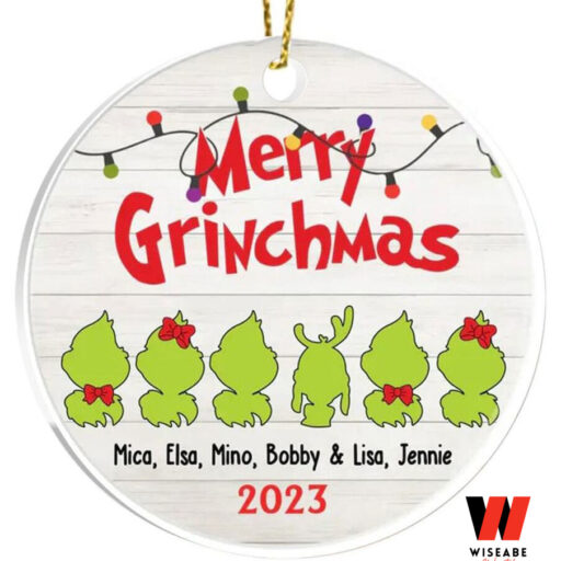 Personalized Grinch Family With Name Christmas Ceramic Ornament