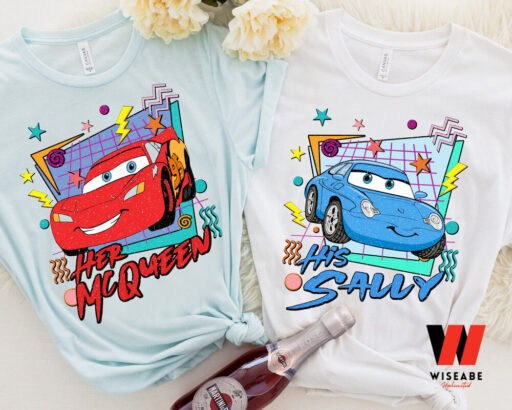 Retro 90s Pixar Cars His Sally And Her MC Queen T-shirt