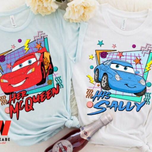 Retro 90s Pixar Cars His Sally And Her MC Queen T-shirt