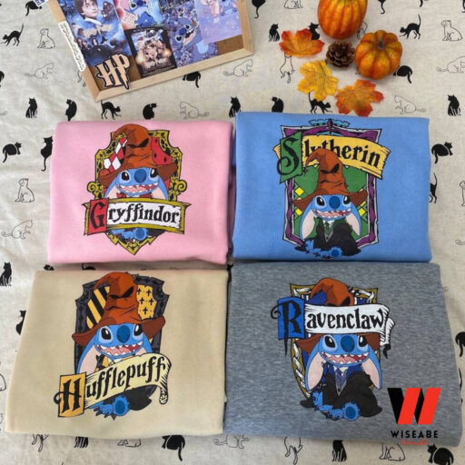Stitch Hogwarts Four Houses Hoodie, Trendy Stitch Harry Potter Sweatshirt