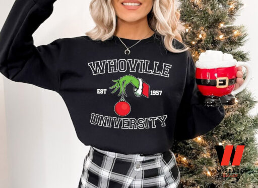 Whoville Hand Grinch Christmas University Sweatshirt, Christmas Trending 2023