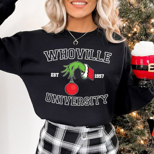 Whoville Hand Grinch Christmas University Sweatshirt, Christmas Trending 2023