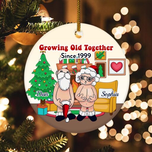 Custom Santa Couple Christmas Ceramic Ornament, Funny Gift