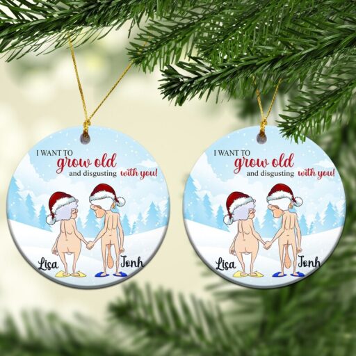 Funny Santa Couple I want to Grow Old and Disgusting with me Ornament, Couple Ornament