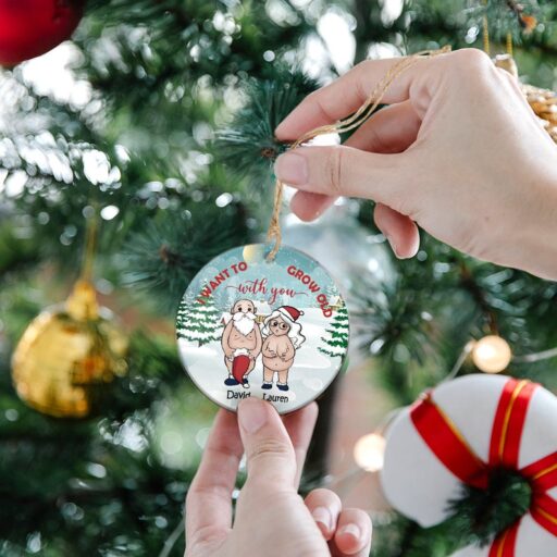 Funny Old Couple I Want To Grow Old With You Christmas Personalized Ornament, Gift For Couple.