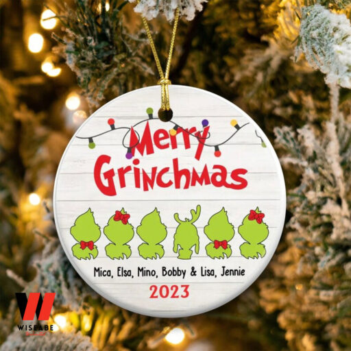 Personalized Grinch Family With Name Christmas Ceramic Ornament