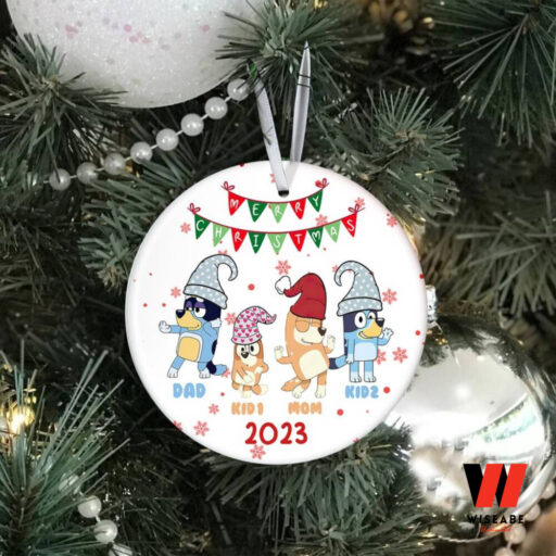 Custom Christmas Bluey Ornament, Bluey Family Christmas Ceramic Ornament