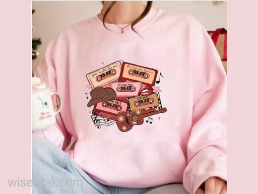 Wiseabe Western Valentines Day Sweatshirt, Retro Cassette Country Sweatshirt, Cowgirl Valentines, Zach Bryan Collection Shirt