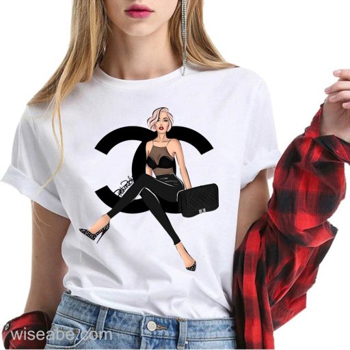 Wiseabe Beautiful Girl Logo Chanel T Shirt Women, Cheap Chanel White T Shirt