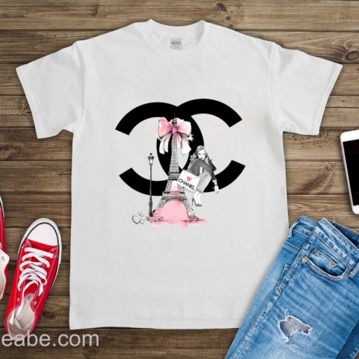 Wiseabe Cheap Eiffel Tower Chanel T Shirt Womens, Pink Chanel Shirt