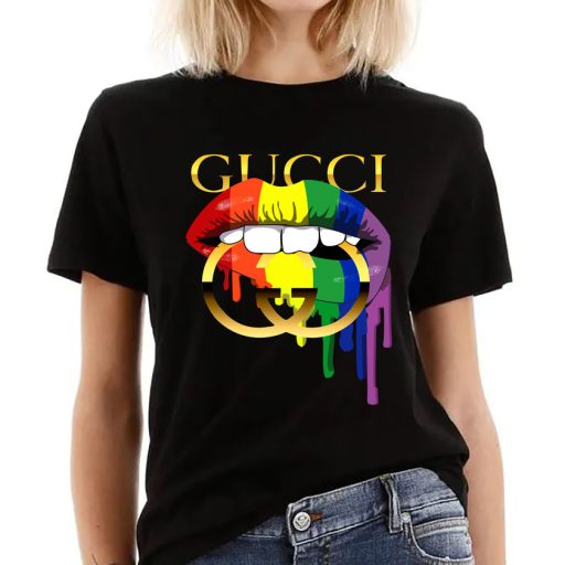 Wiseabe Colorful Lips Dripping Gucci T Shirt Womens, Cheap Gucci T Shirt Mens