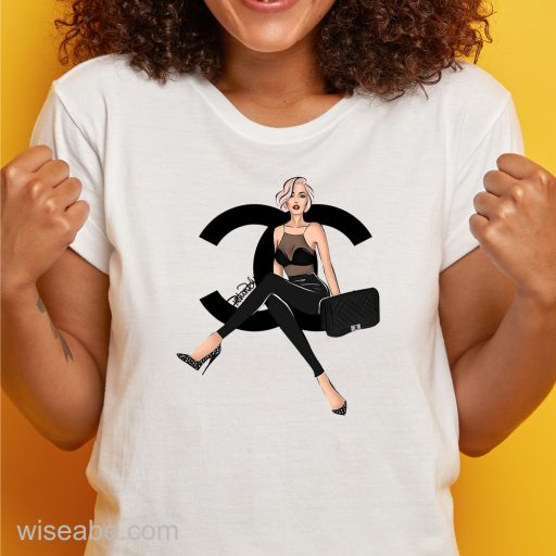 Wiseabe Cheap Black Chanel Lady Logo Chanel Inspired Shirt, Perfect Gifts For Mom