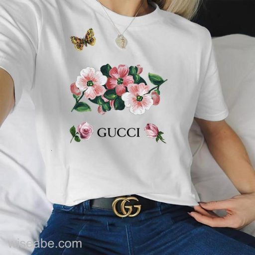 Wiseabe Sale Flower And Butterfly Gucci T Shirt Womens, Gucci Flower Shirt