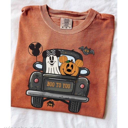 Wiseabe Boo To You Mickey Pumpkin Truck Shirt, Mickey Minnie Ghost Halloween Shirt, Disney Spooky Season Shirt, Mickey Minnie Shirt