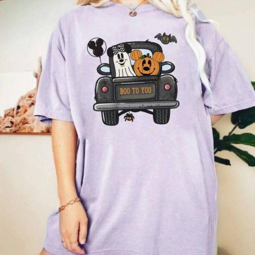 Wiseabe Boo To You Mickey Pumpkin Truck Shirt, Mickey Minnie Ghost Halloween Shirt, Disney Spooky Season Shirt, Mickey Minnie Shirt