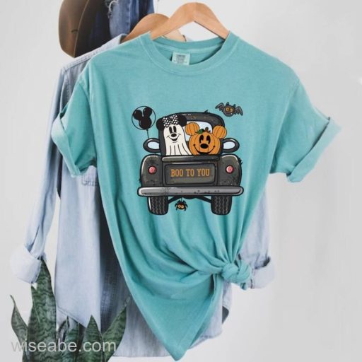 Wiseabe Boo To You Mickey Pumpkin Truck Shirt, Mickey Minnie Ghost Halloween Shirt, Disney Spooky Season Shirt, Mickey Minnie Shirt