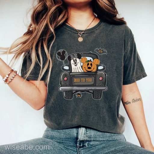 Wiseabe Boo To You Mickey Pumpkin Truck Shirt, Mickey Minnie Ghost Halloween Shirt, Disney Spooky Season Shirt, Mickey Minnie Shirt