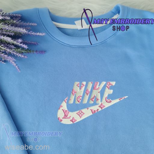 Wiseabe Cheap Pink Louis Vuitton Logo Nike Embroidered Sweatshirt