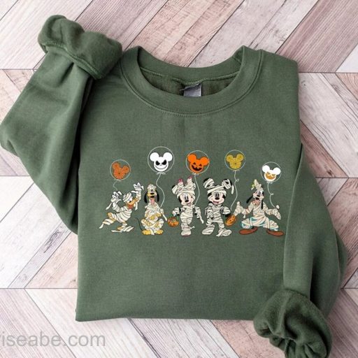 Wiseabe Spooky Mouse and Friends Sweatshirt, Mickey Balloon Halloween Sweatshirt, Mickey Mummy Shirt, Disney Halloween Sweater