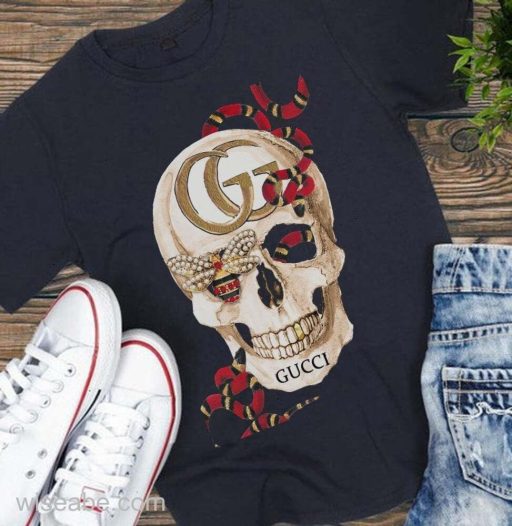 Wiseabe Style Skull Gucci Snake T Shirt, Cheap Gucci T Shirt Womens