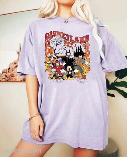 Wiseabe Vintage Disneyland Halloween T-Shirt, Mickey and Friends Halloween Shirt, Mickey Skeleton Shirt, Disney Halloween Shirt