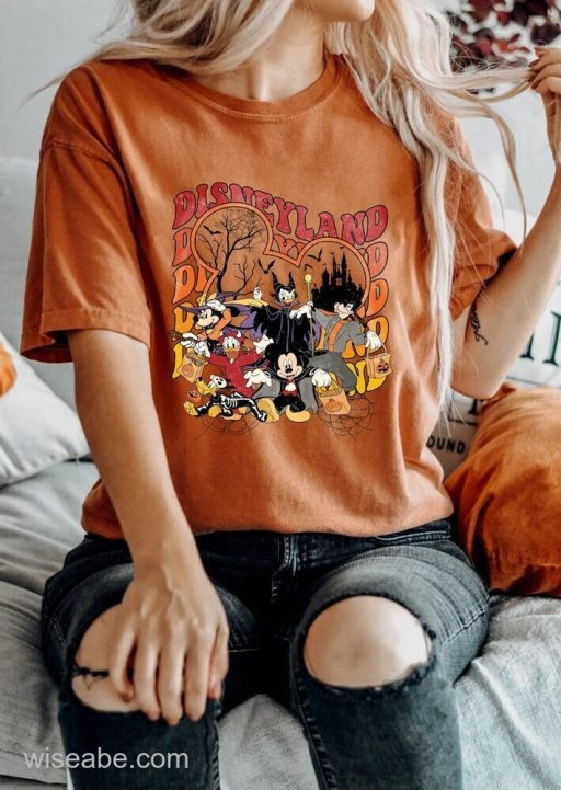 Wiseabe Vintage Disneyland Halloween T-Shirt, Mickey and Friends Halloween Shirt, Mickey Skeleton Shirt, Disney Halloween Shirt