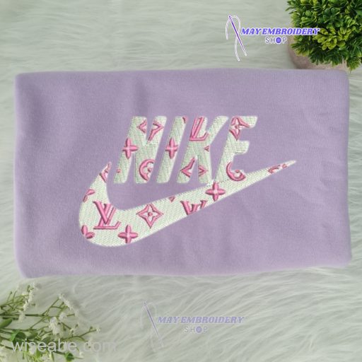 Wiseabe Cheap Pink Louis Vuitton Logo Nike Embroidered Sweatshirt