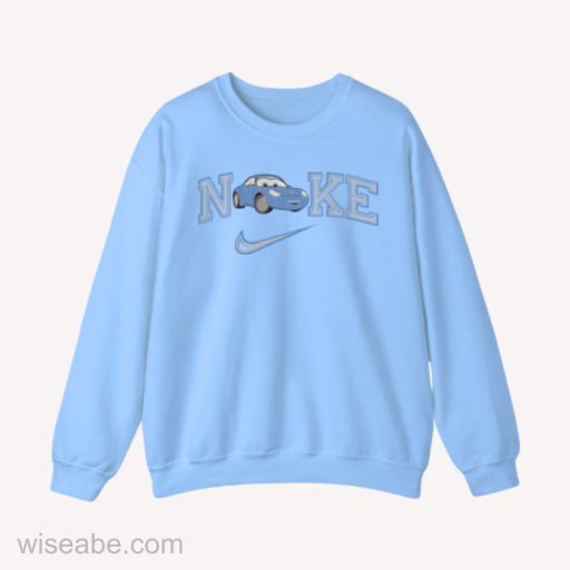 Wiseabe Cars Nike Embroidered Light Blue Sweatshirt, Cheap Nike Embroidered Shirt