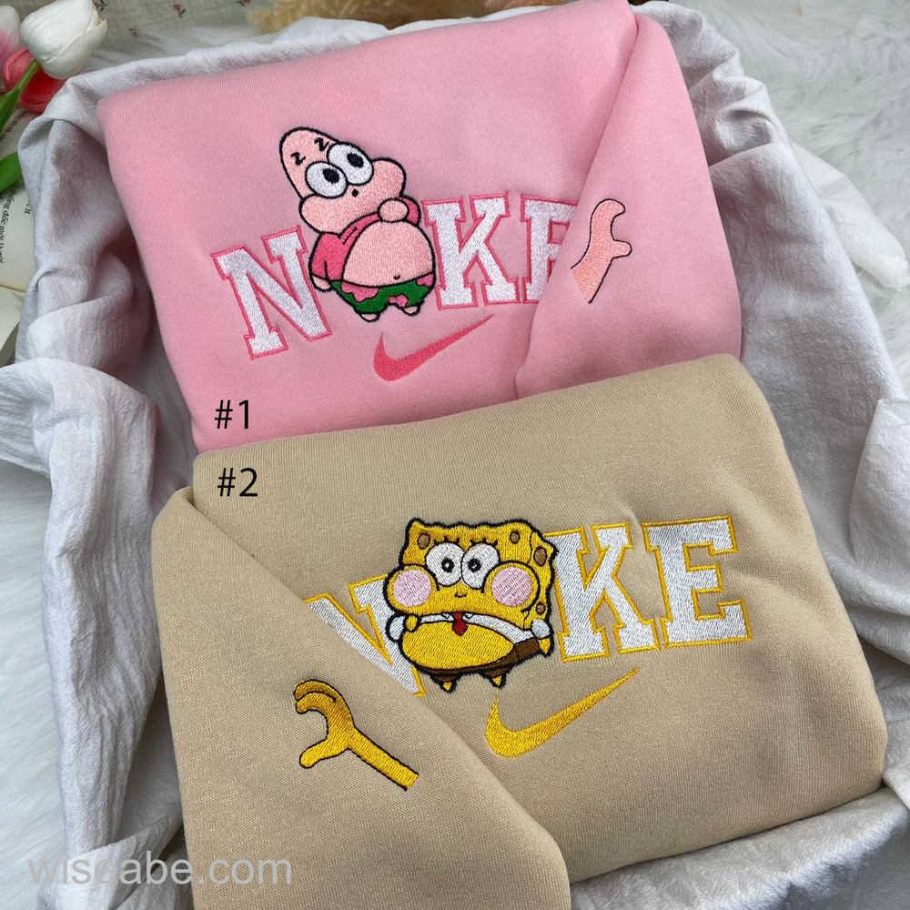 Wiseabe Cute Couple Patrick Star and Spongebob Embroidered Sweatshirt Nike Collection Cheap Nike Embroidered Shirt Wiseabe Apparels