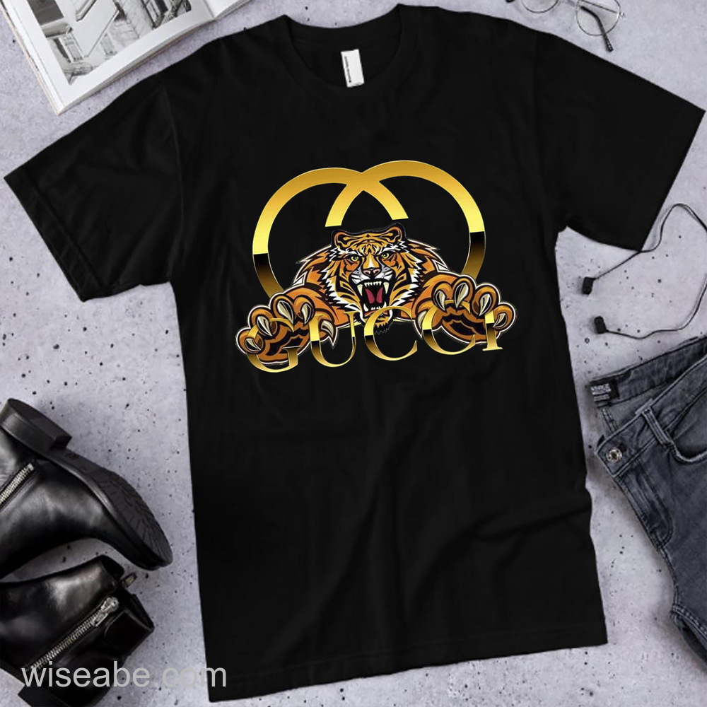 Wiseabe Gucci Gold Tiger T-Shirt For Men, Cheap Gucci Shirt