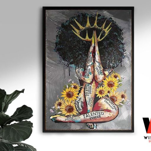 Creative Black Queen With Sunflower Wall Art Poster, Black Mothers Day Gifts