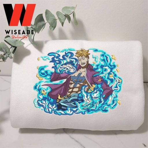 Embroidered Marco Phoenix Blue Fire One Piece Anime T Shirt, One Piece Merch