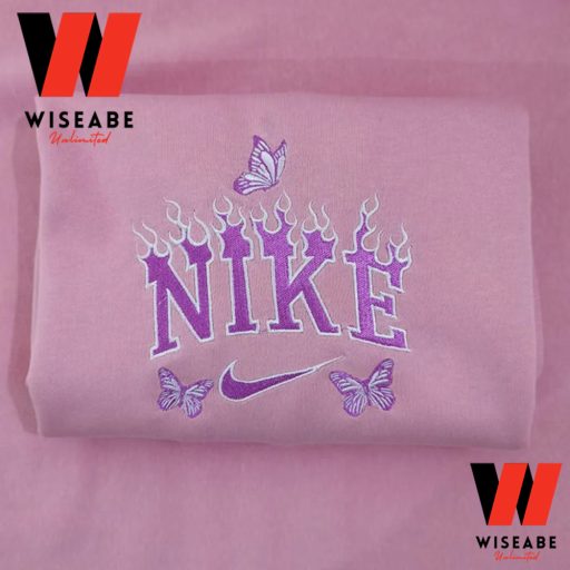 Cheap Purple Nike Flame And Butterfly Embroidered Sweatshirt