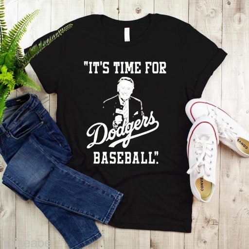 Memorial RIP Vin Scully Los Angeles Dodger Sports Commentator It’s Time For Dodgers Baseball Black T-Shirt