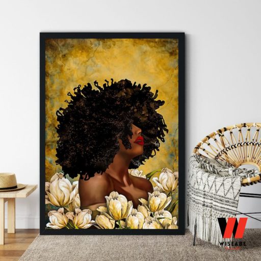 Black Queen With Flowers Wall Art Poster, Gifts For Black Moms