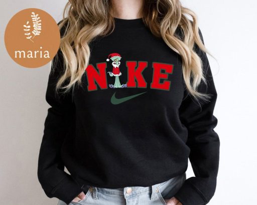 Nike x Squidward Santa Christmas Crewneck Sweatshirt, Trendy Christmas Sweatshirt, Nike Christmas Sweatshirt, Nike Crewneck Sweatshirt