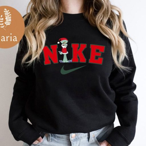 Nike x Squidward Santa Christmas Crewneck Sweatshirt, Trendy Christmas Sweatshirt, Nike Christmas Sweatshirt, Nike Crewneck Sweatshirt