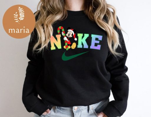 Nike x Mickey Christmas Crewneck Sweatshirt, Trendy Christmas Sweatshirt, Nike Christmas Sweatshirt, Nike Crewneck Sweatshirt