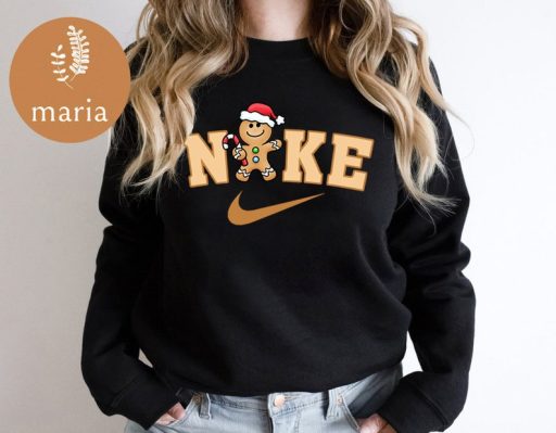 Nike x Gingerbread Christmas Crewneck Sweatshirt, Trendy Christmas Sweatshirt, Nike Christmas Sweatshirt, Nike Crewneck Sweatshirt