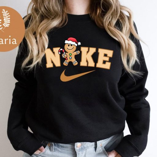 Nike x Gingerbread Christmas Crewneck Sweatshirt, Trendy Christmas Sweatshirt, Nike Christmas Sweatshirt, Nike Crewneck Sweatshirt