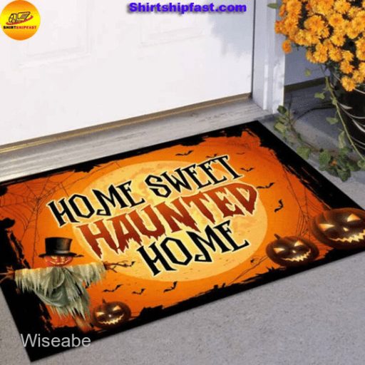 Home Sweet Haunted Home  With Pumpkins Doormat , Halloween Front Door Decoration