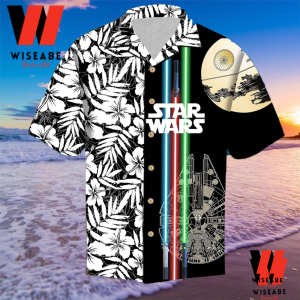 Black And White Tropical Flowers Light Saber Star Wars Hawaiian Shirt, Star Wars Merchandise