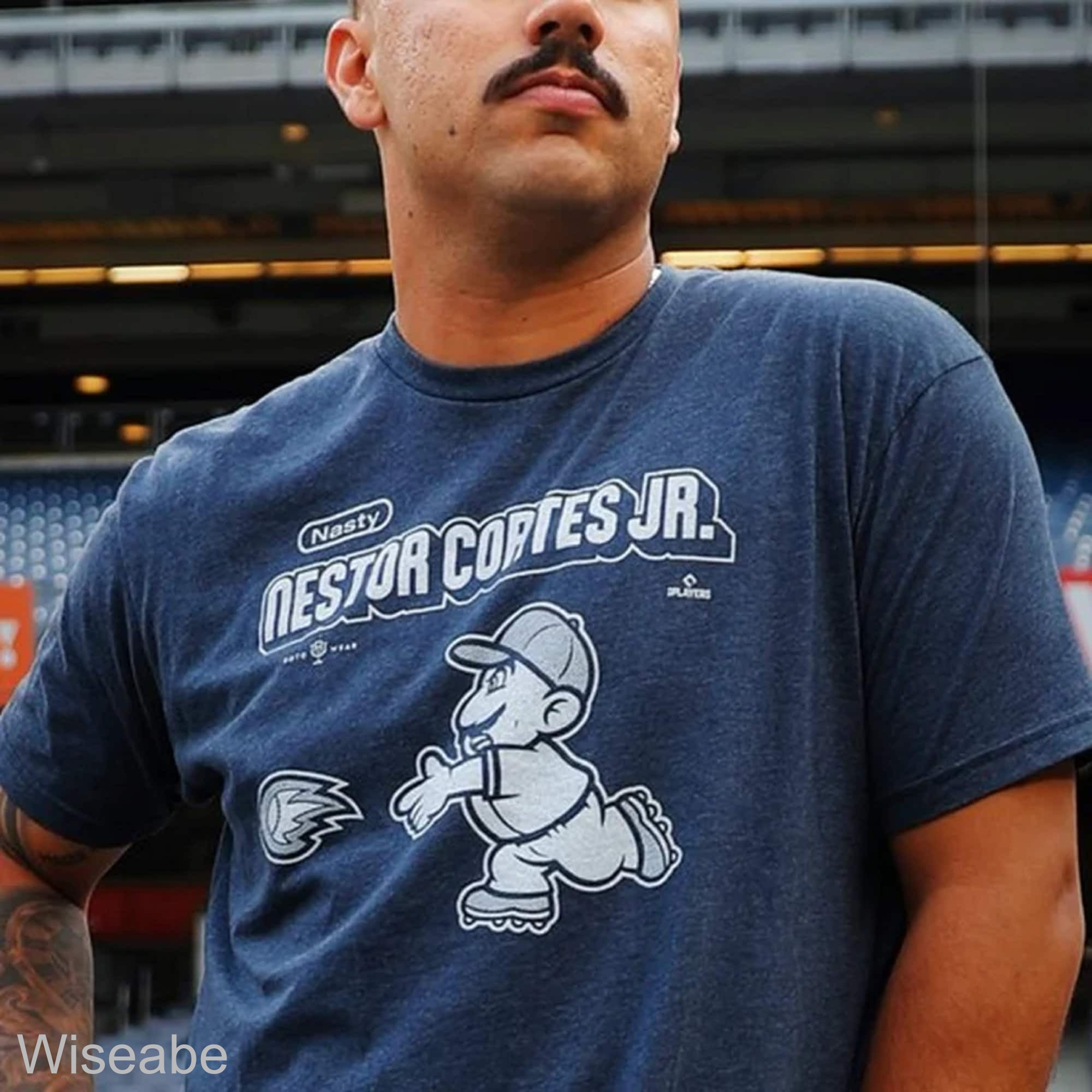 Nestor Cortes wearing a Mario-inspired Nestor Cortes custom shirt