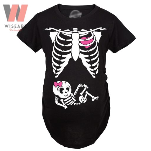 Halloween Skeleton Baby Girl Skeleton Maternity Shirt, Halloween Shirt