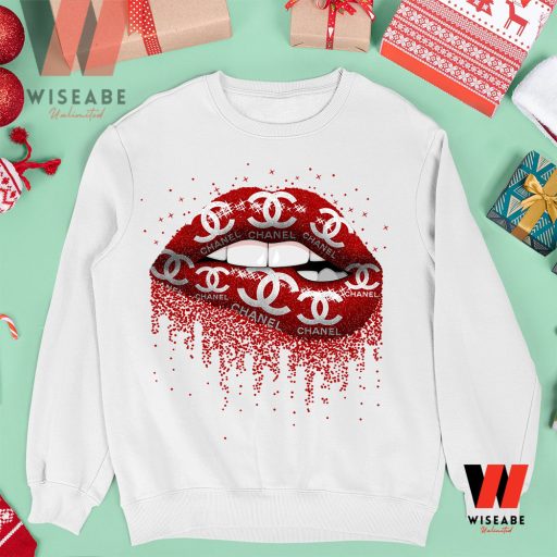 Cheap Red Lips Chanel Inspired Sweatshirt, Birthday Gift For Your Daughter