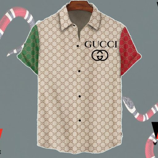 Cheap Red And Green Sleeves Gucci Hawaiian Shirt, Gucci Button Up Shirt