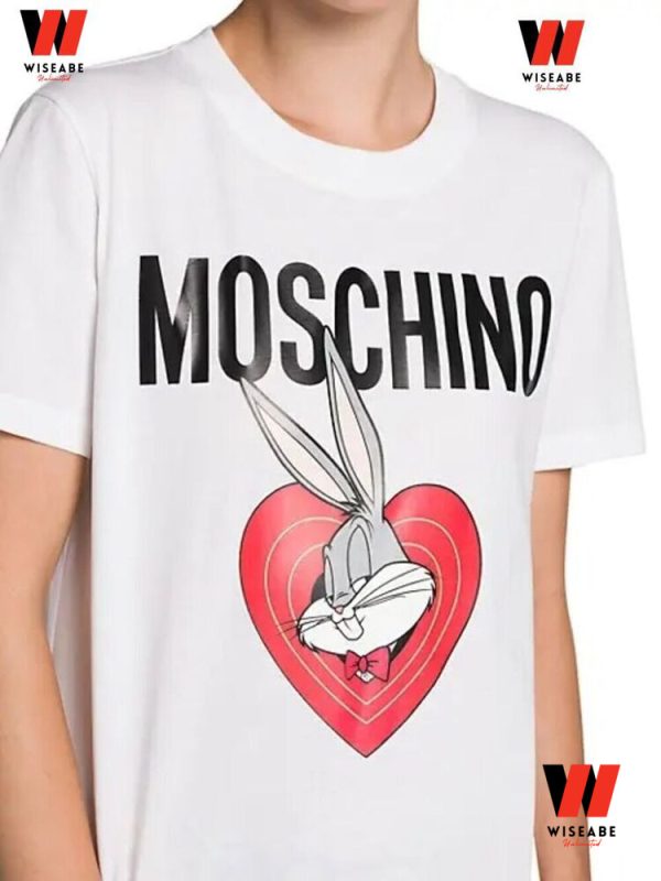 Cheap Bunny On Red Heart Moschino Shirt, Moschino White T Shirt
