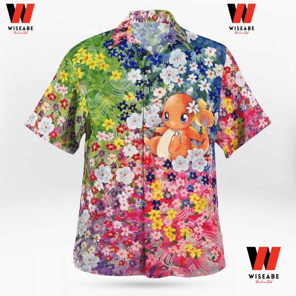 Cheap Charmander Playing With Summer Flowers Pokemon Hawaiian Shirt, Charmander Shirt